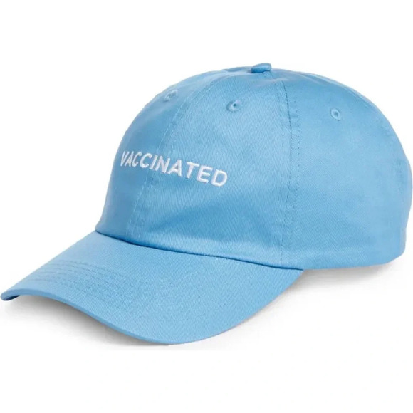 internationally blank Accessories - INTENTIONALLY BLANK
Vaccinated Embroidered Baseball Cap In Blue/ White